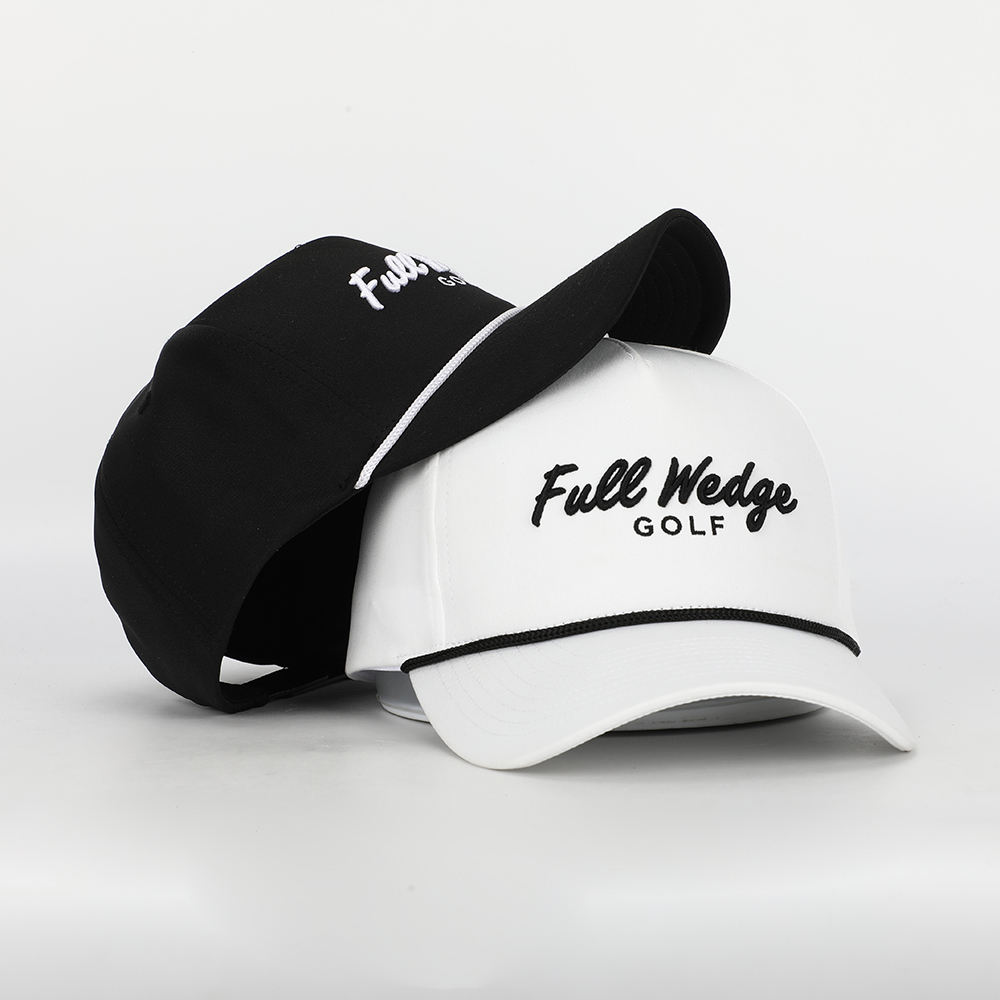 Custom white nylon golf rope hat with 5-panel design