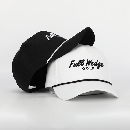 Custom white nylon golf rope hat with 5-panel design