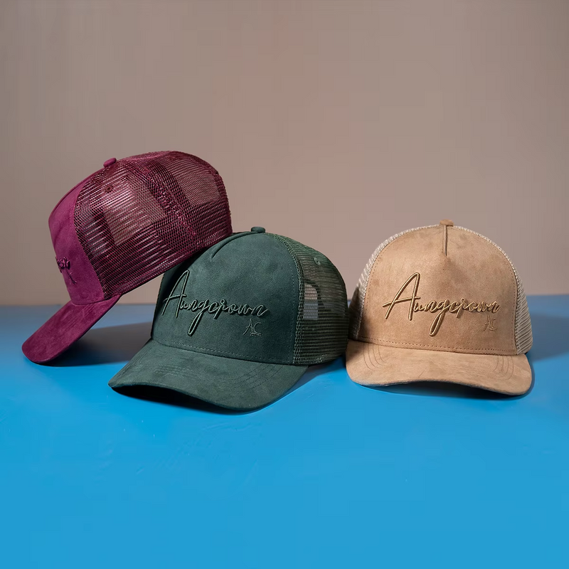 OEM Wholesale Price 5 Panel Unisex Suede Trucker Hat Custom 3D Embroidery Logo High Profile Mesh Baseball Trucker Caps