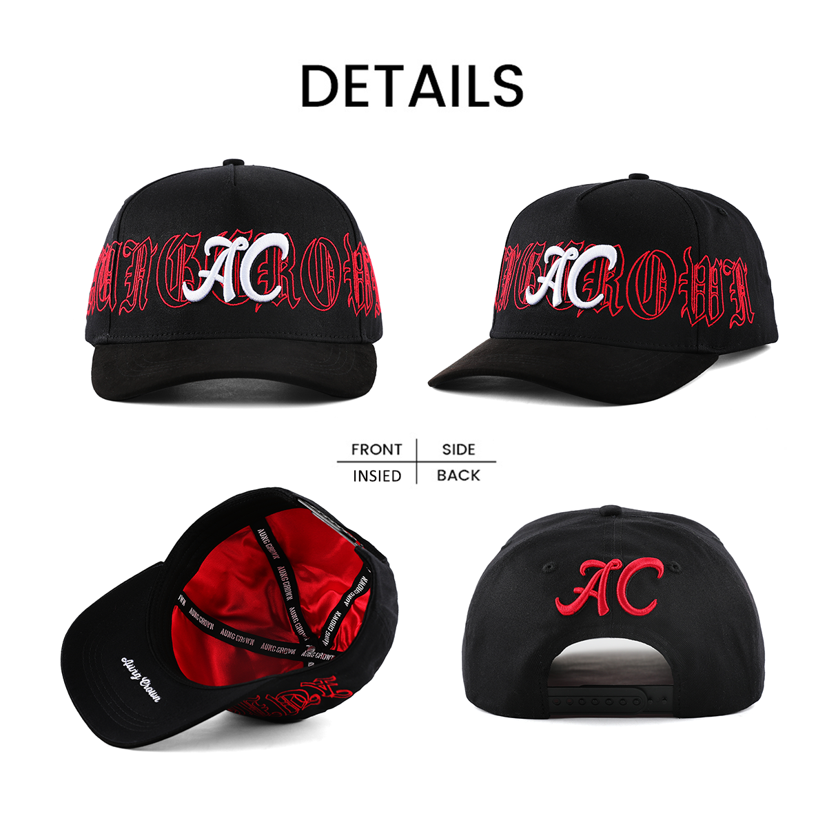 Aung Crown High Quality 5 Panel Unisex Satin Lined Baseball Cap Adjustable Size Premium Structured Sport Baseball Hats