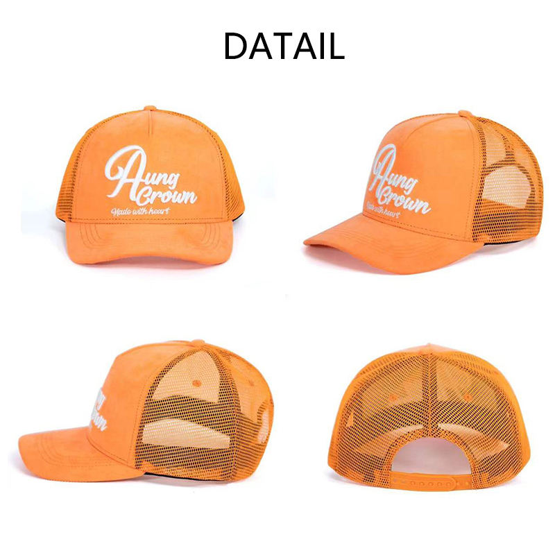 OEM Wholesale Price 5 Panel Unisex Suede Trucker Hat Custom 3D Embroidery Logo High Profile Mesh Baseball Trucker Caps