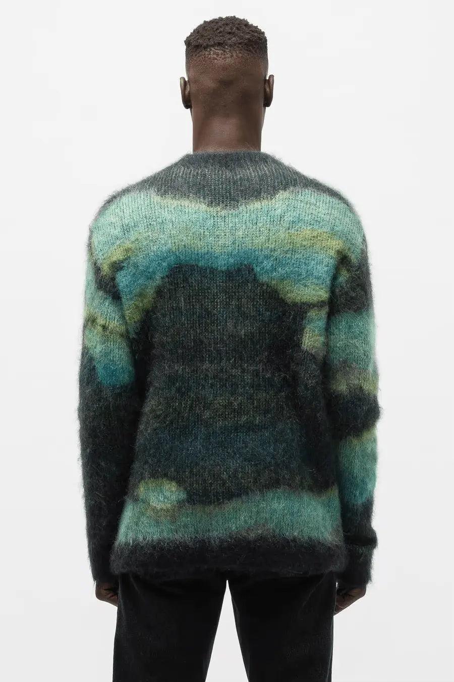 2024  CengLuanDieZhang Custom LOGO men mohair sweater Fuzzy Jacquard Pattern pullover knit jumper crew neck knitwear winter mohair knitted sweater men CengLuanDieZhang