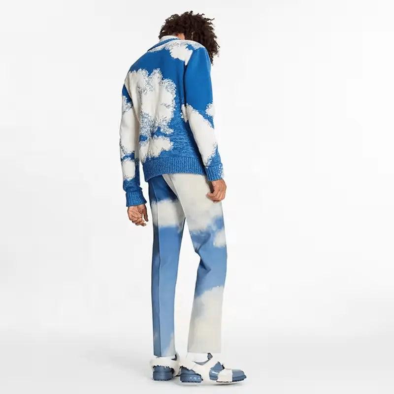 2024 CengLuanDieZhang garment custom mens sweater manufacturer thick knit jacquard sweaters colorblock woolen sweater for man CengLuanDieZhang