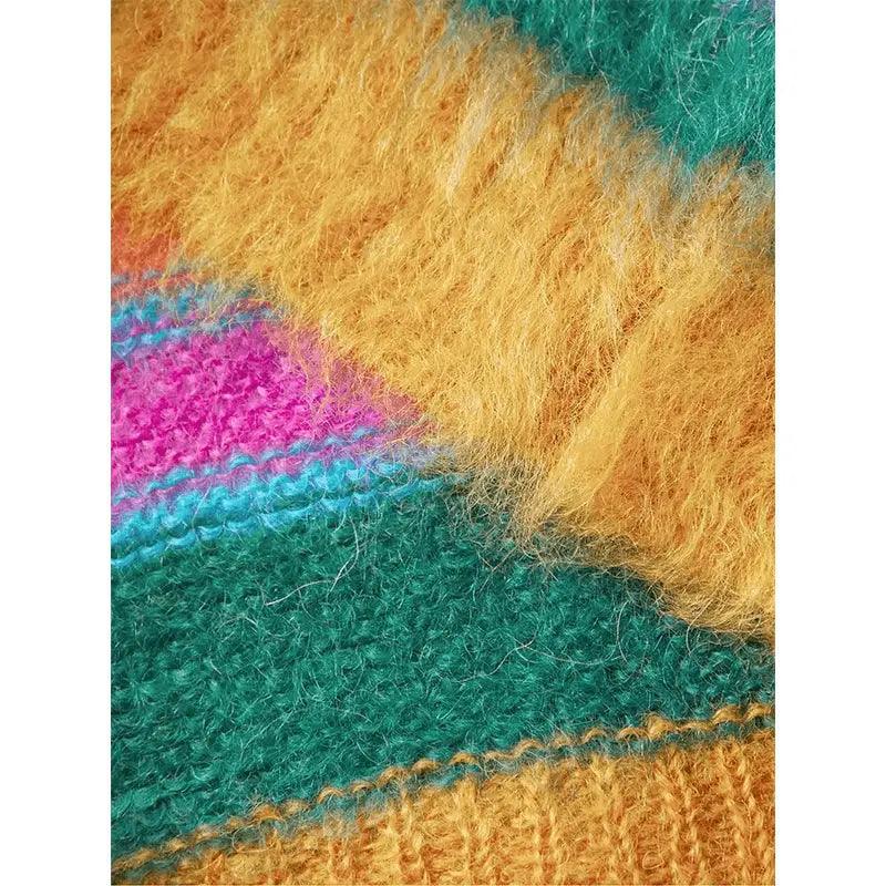 2024  CengLuanDieZhang  men mohair sweater Fuzzy Striped knit pullover knitwear Long Sleeve knitted crew neck winter mohair sweater men CengLuanDieZhang